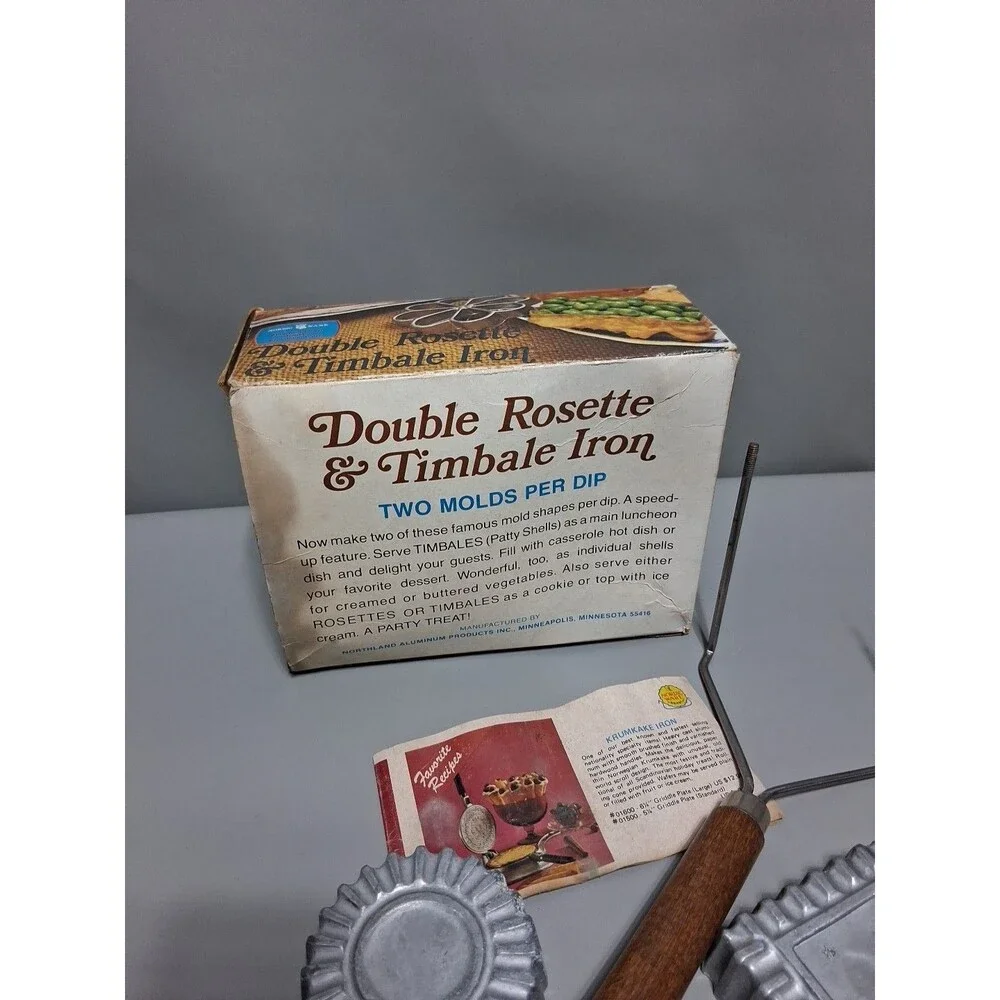 VTG Nordic Ware Double Rosette & Timbale Iron Set 4 Molds Aluminum Boxed Recipes